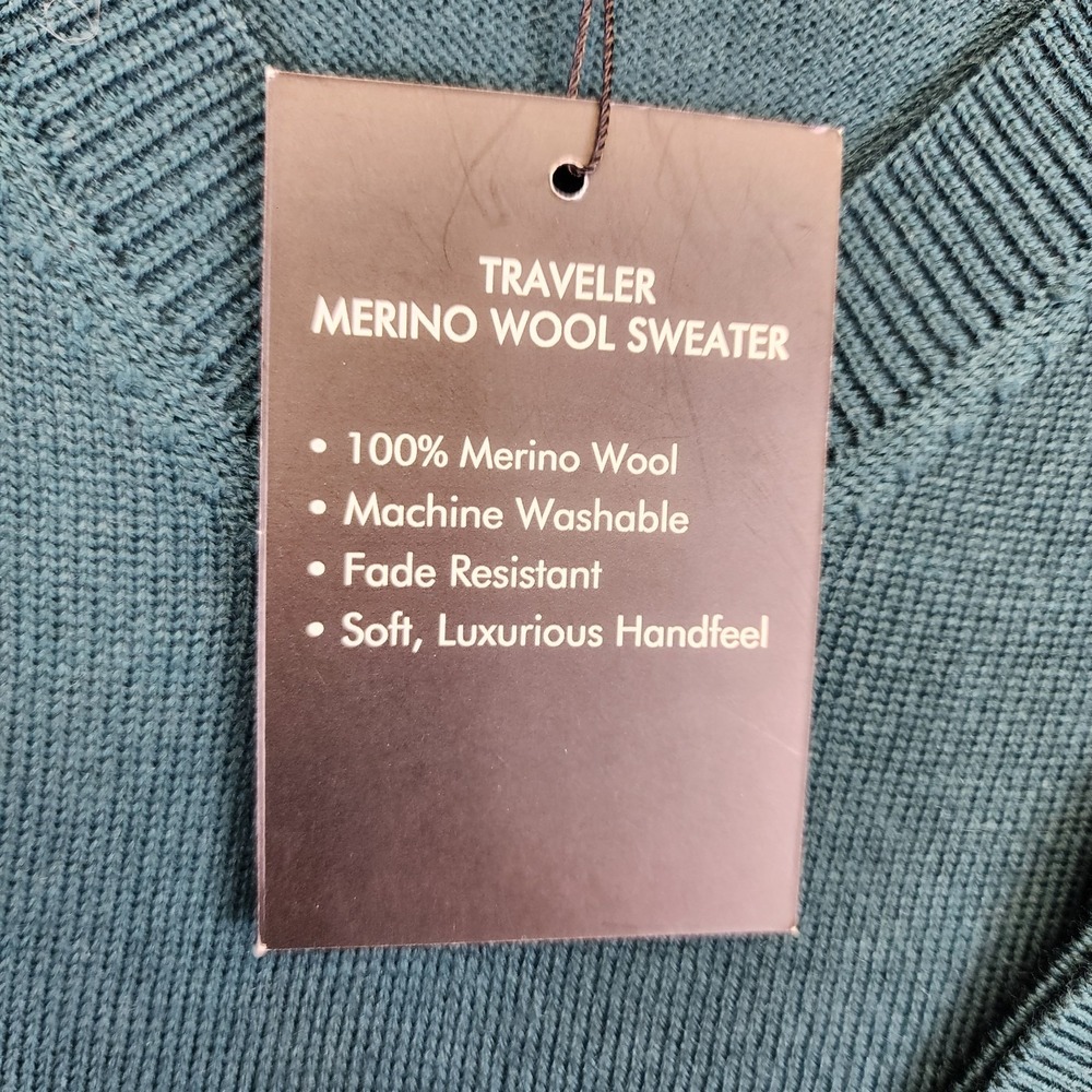 Jos A Bank Traveler‎ Mens XLT 100% Merino Wool V Neck Green Sweater Classic - Picture 5 of 7